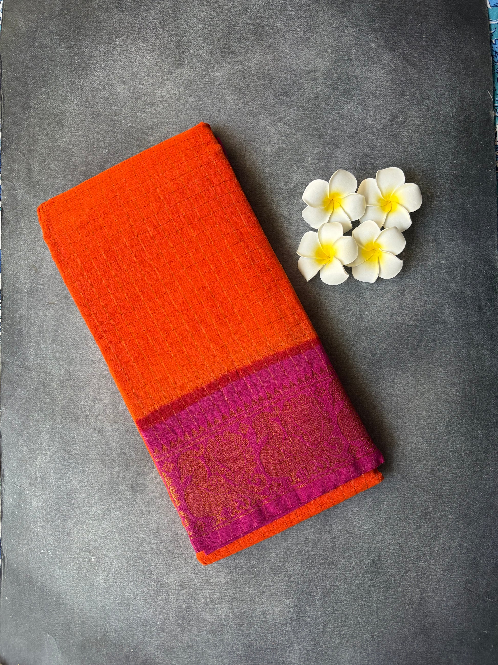 Checked Sungudi sarees orange