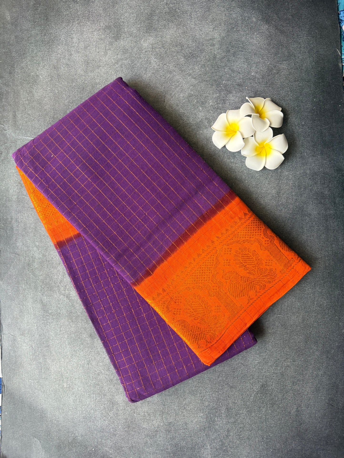 Checked sungudi Sarees Orange Border