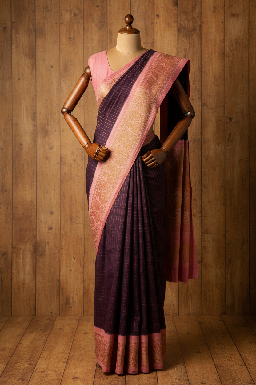 Checked sungudi sarees with baby pink border