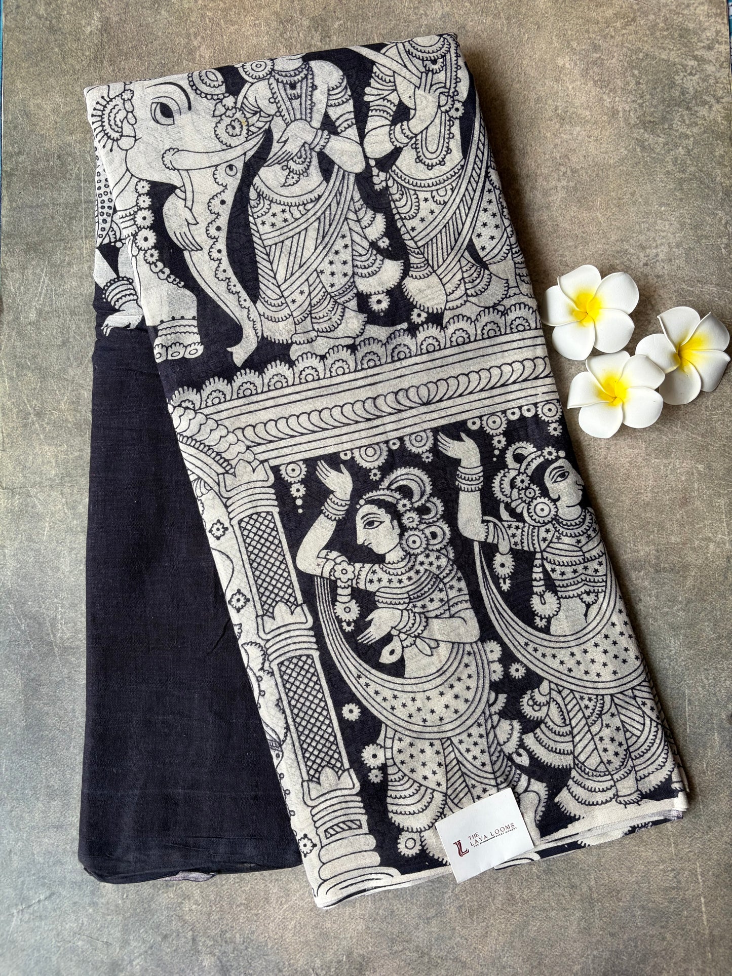 Traditional Kalamkari Soft Cotton Saree Black | TLL622