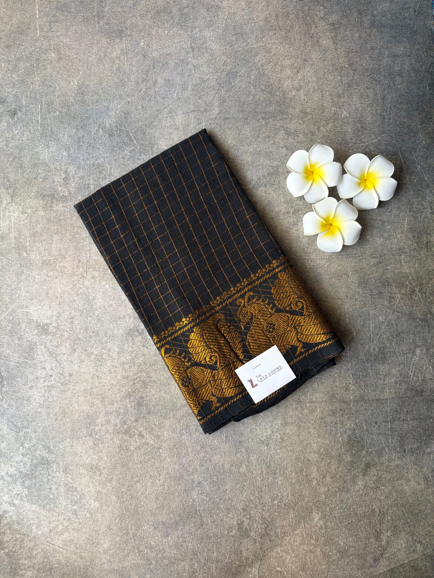 Black Golden Checked Sungudi Cotton Blouse Piece | TLL232