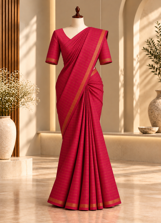 Golden Checked Pink Sungudi Saree Simple Border | TLL208