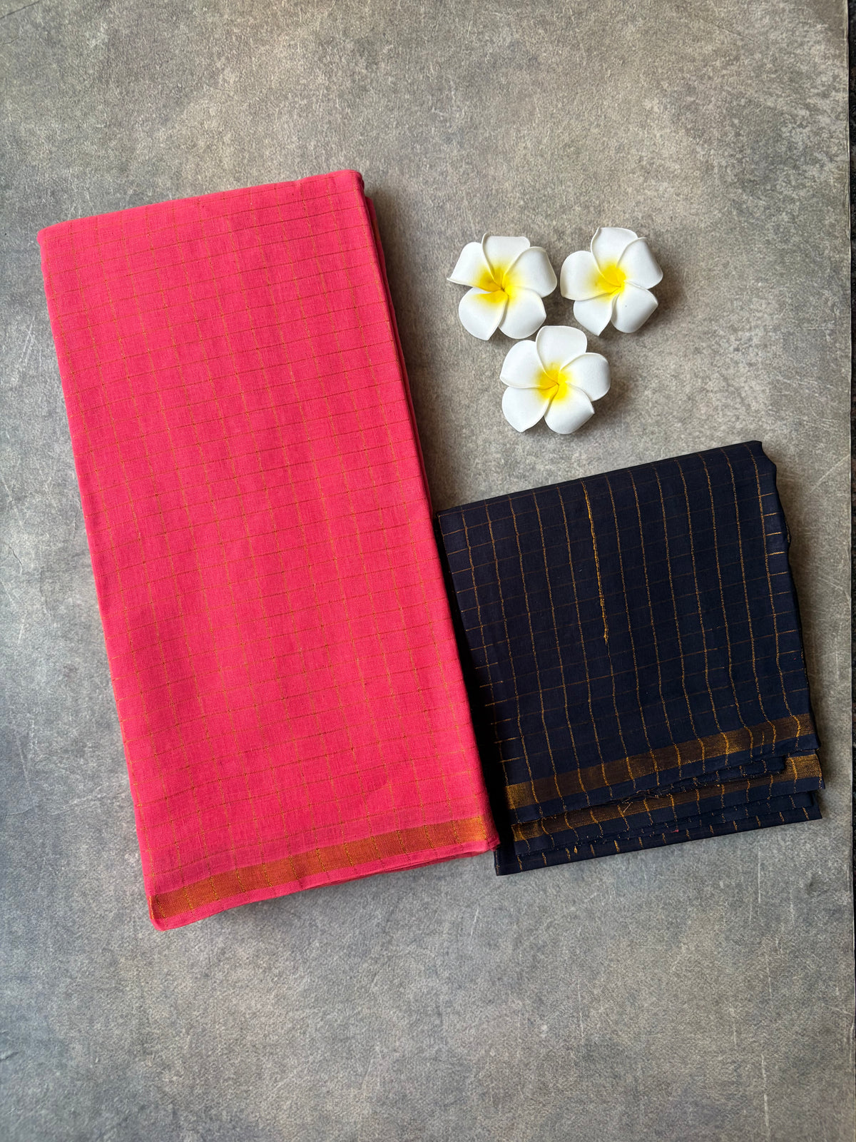 Golden Checked Pink Sungudi Saree Simple Border| TLL685