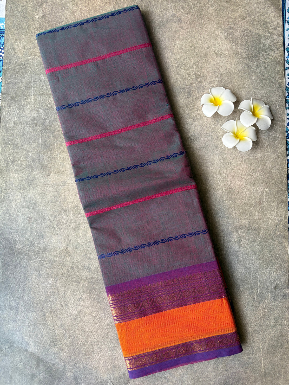 Kanchi Cotton Saree Velthari Greyish-Purple | TLL697