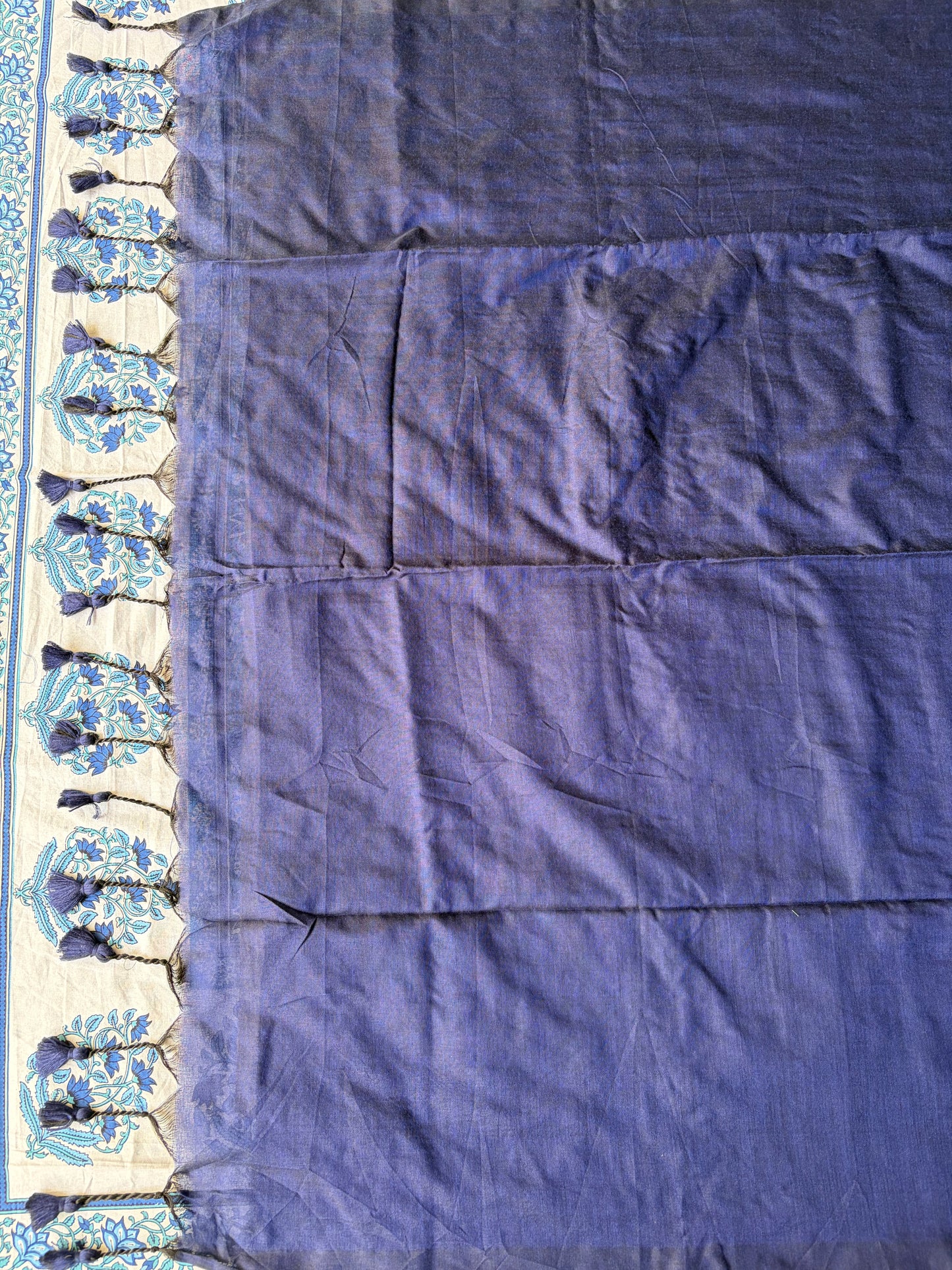 Dark Blue Plain Khadi Cotton Saree | TLL219