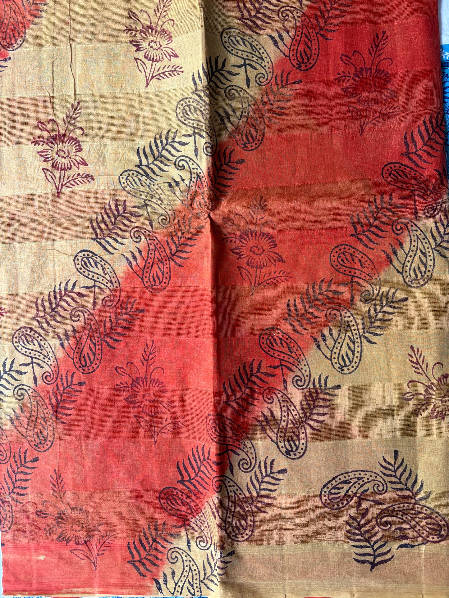 Cream with Orange Kota Cotton Saree | TLL591