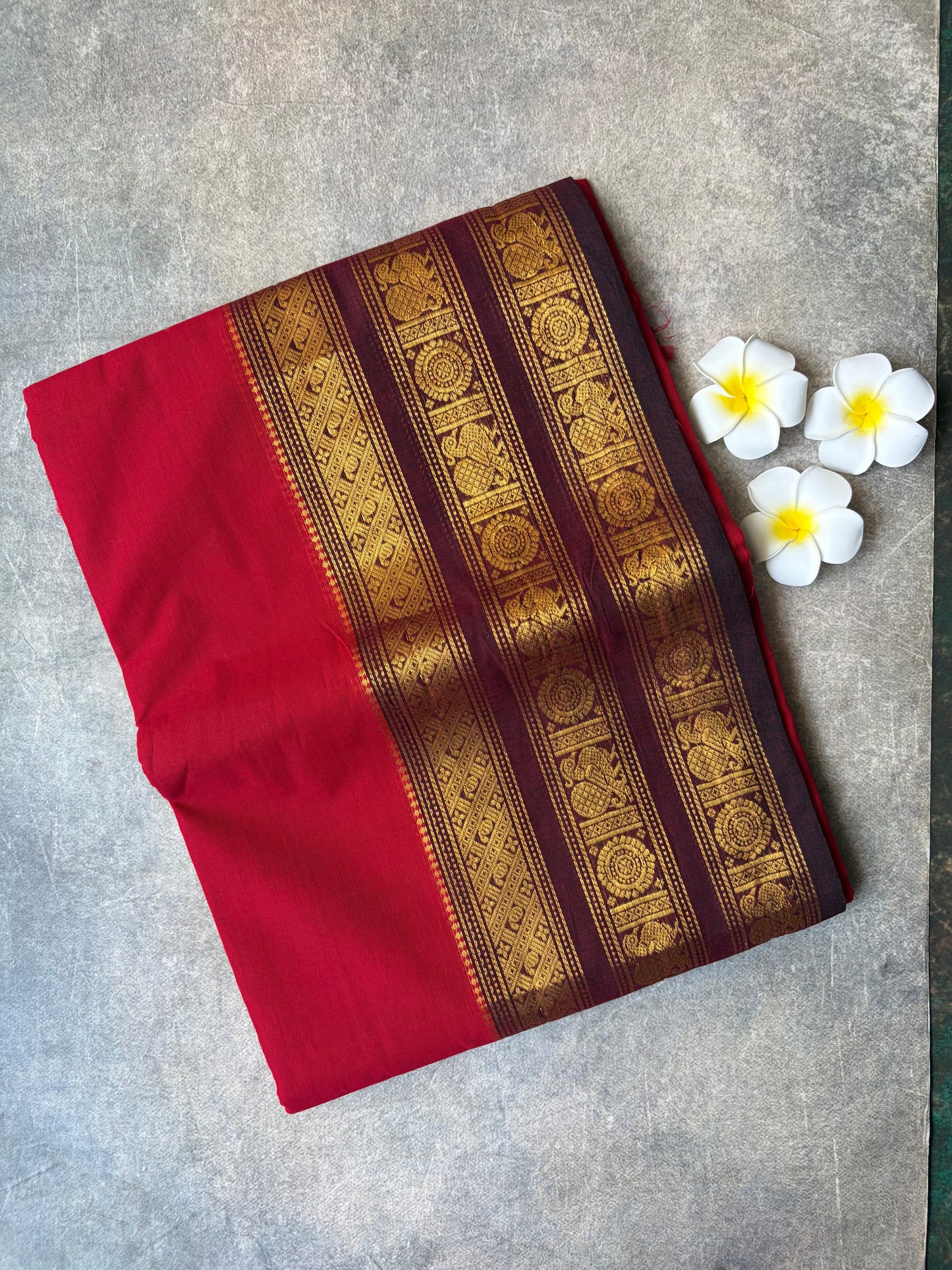 Kanchi Cotton Saree Red| TLL369