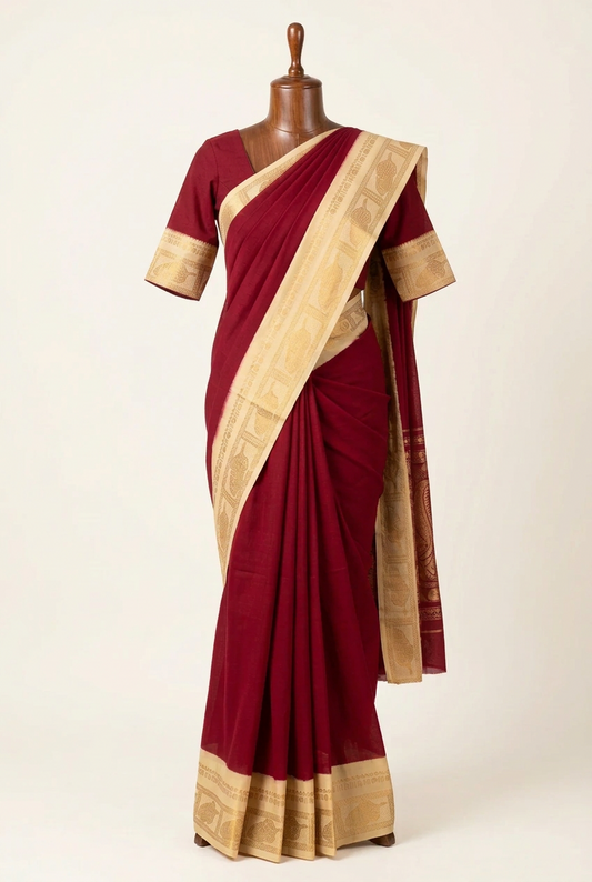 Plain Sungudi Cotton Saree Red | TLL302