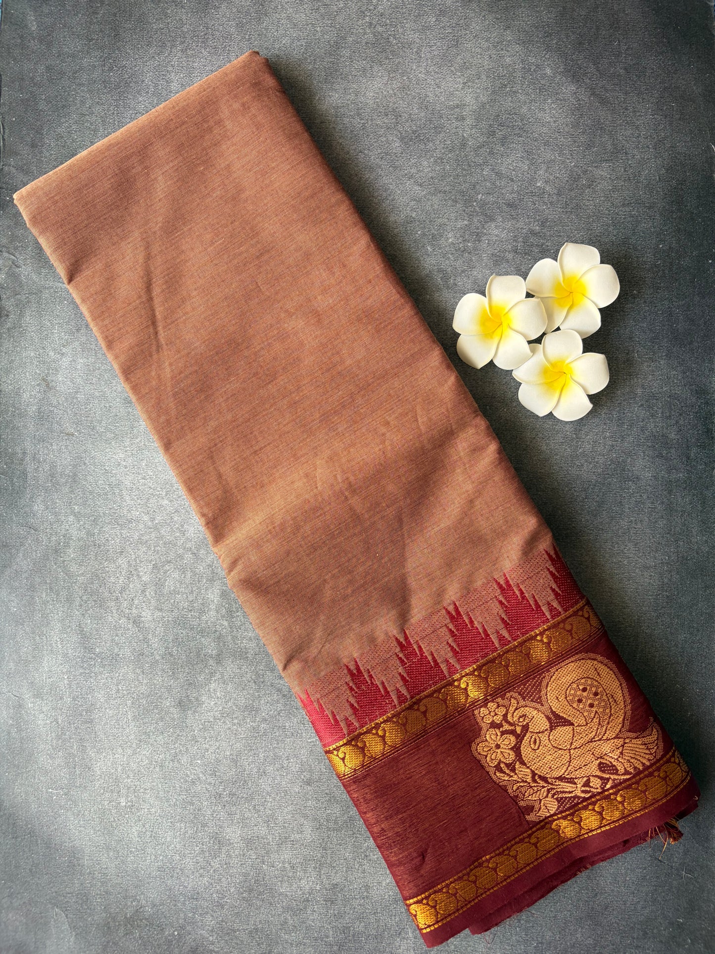 Kanchi Cotton Saree Maroon Border with Annam Design TLL186