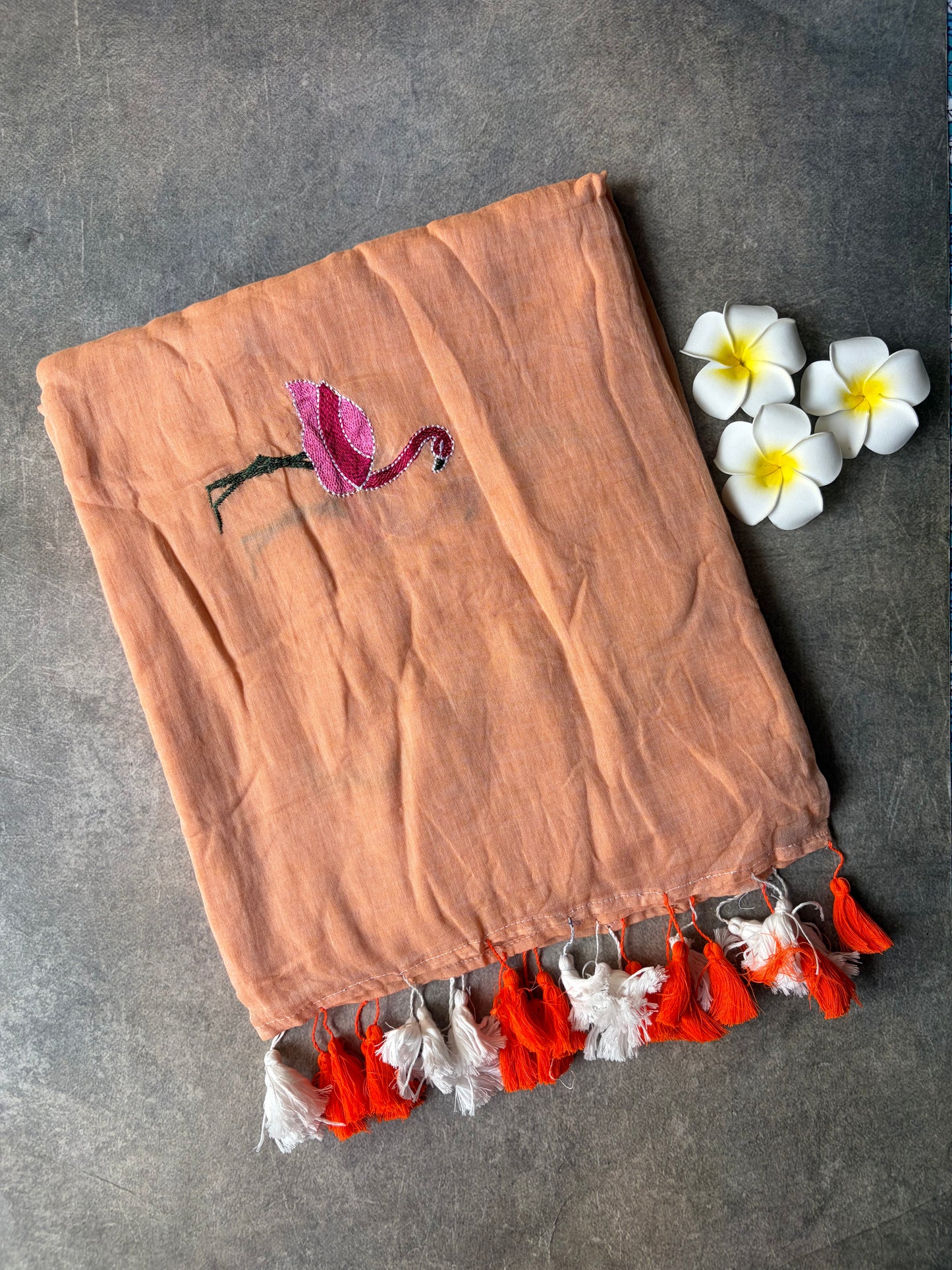 Flamingo Mul Mul Cotton Saree Peach | TLL555