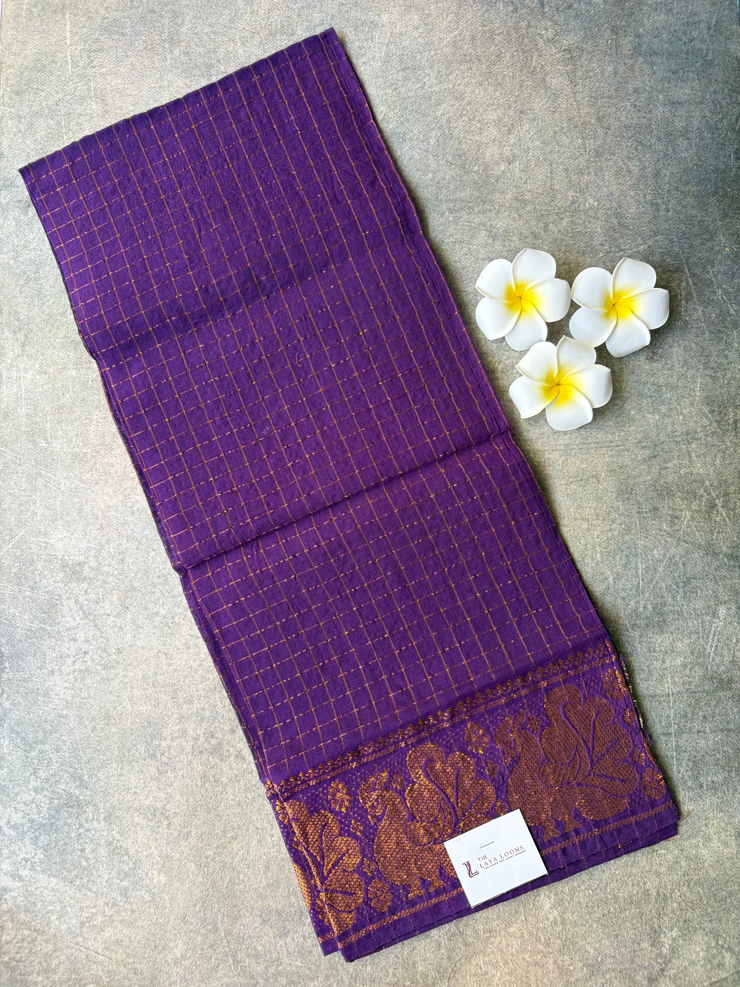 Purple Golden Checked Sungudi Cotton Blouse Piece | TLL237