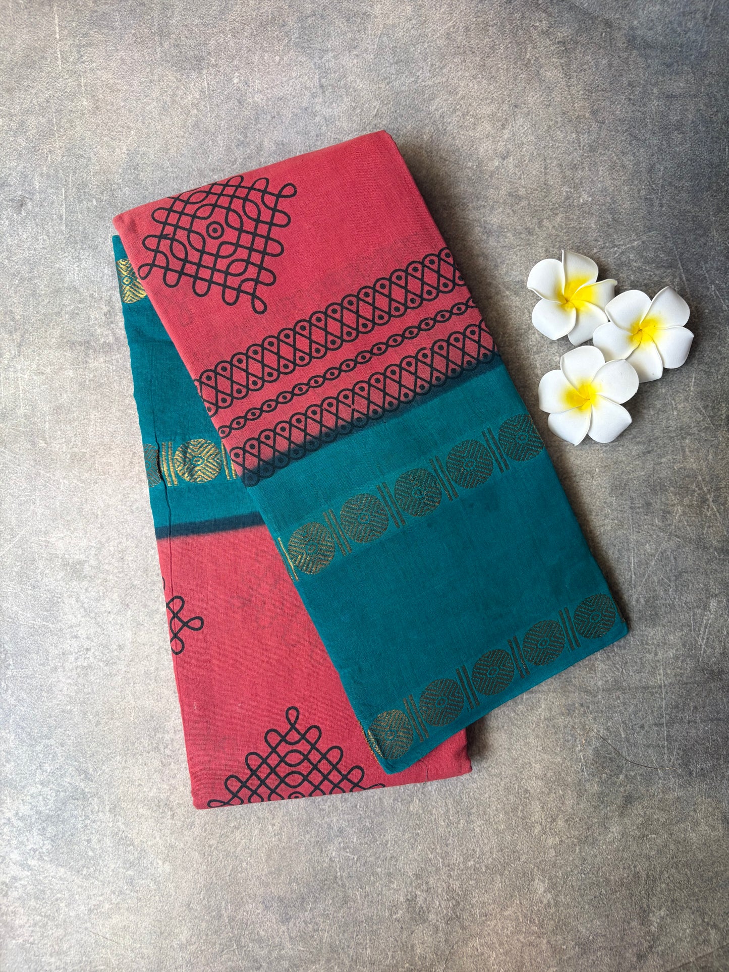 Kolam Printed Sungudi Cotton Saree Pink | TLL400