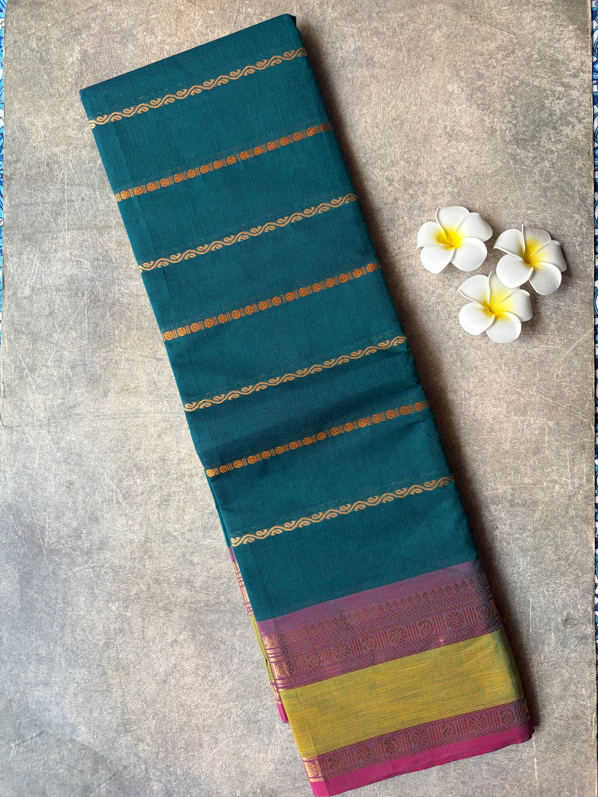 Kanchi Cotton Saree Velthari Greenish-Blue | TLL699