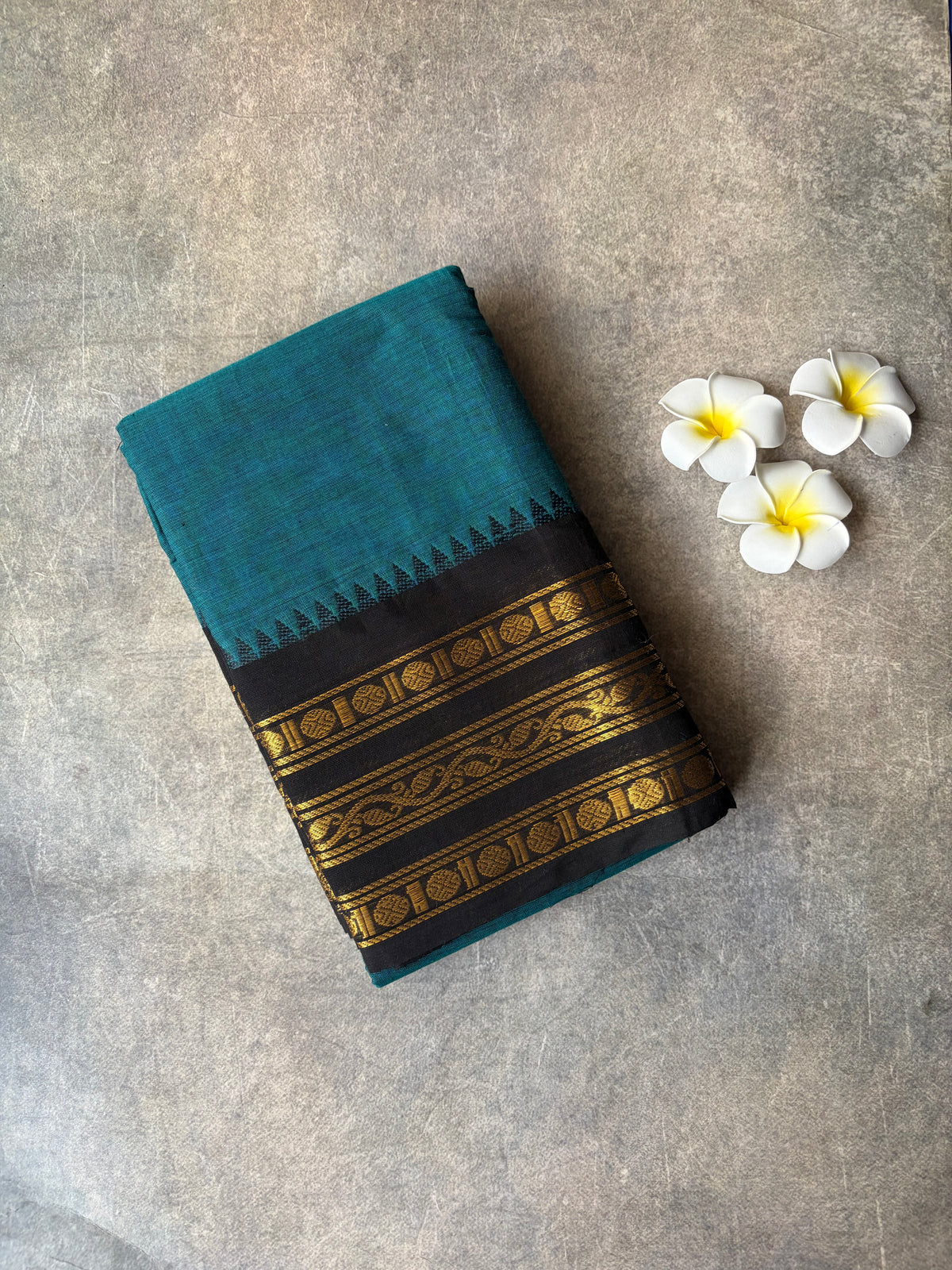Kanchi Cotton Saree Teal Blue | TLL695