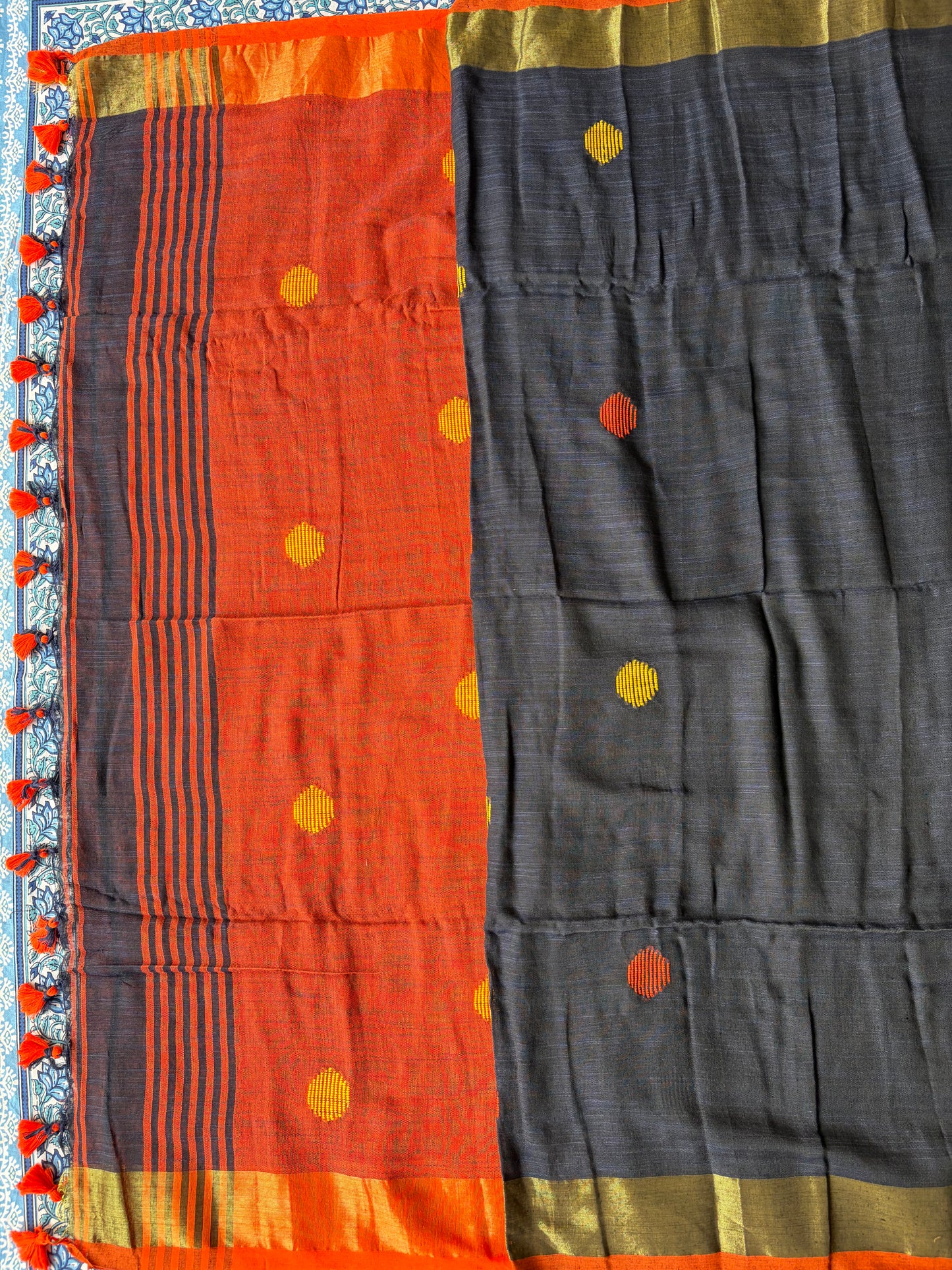 Orange Ball Khadi Cotton Saree | TLL218