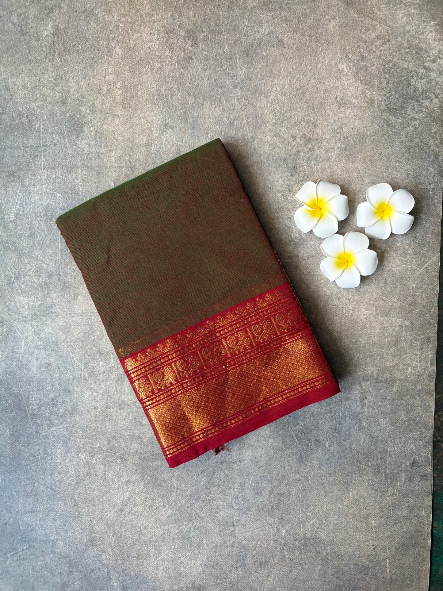 Kanchi Cotton Saree Greenish-Maroon | TLL368
