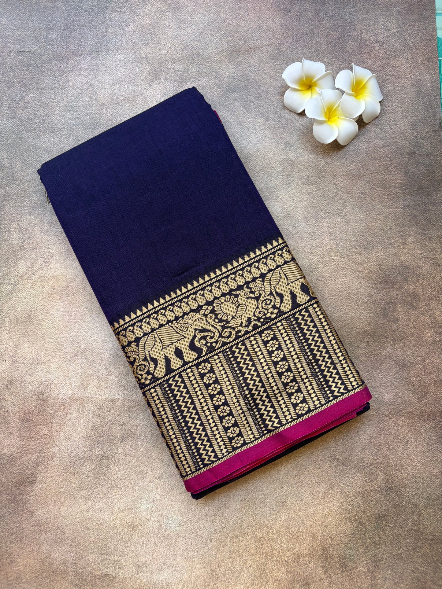 Narayanpet Sarees | The Deep  violet and elephant border pink