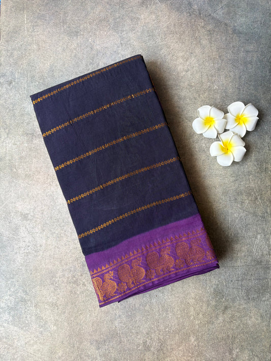 Velthari Sungudi Cotton Saree Navy Blue | TLL330
