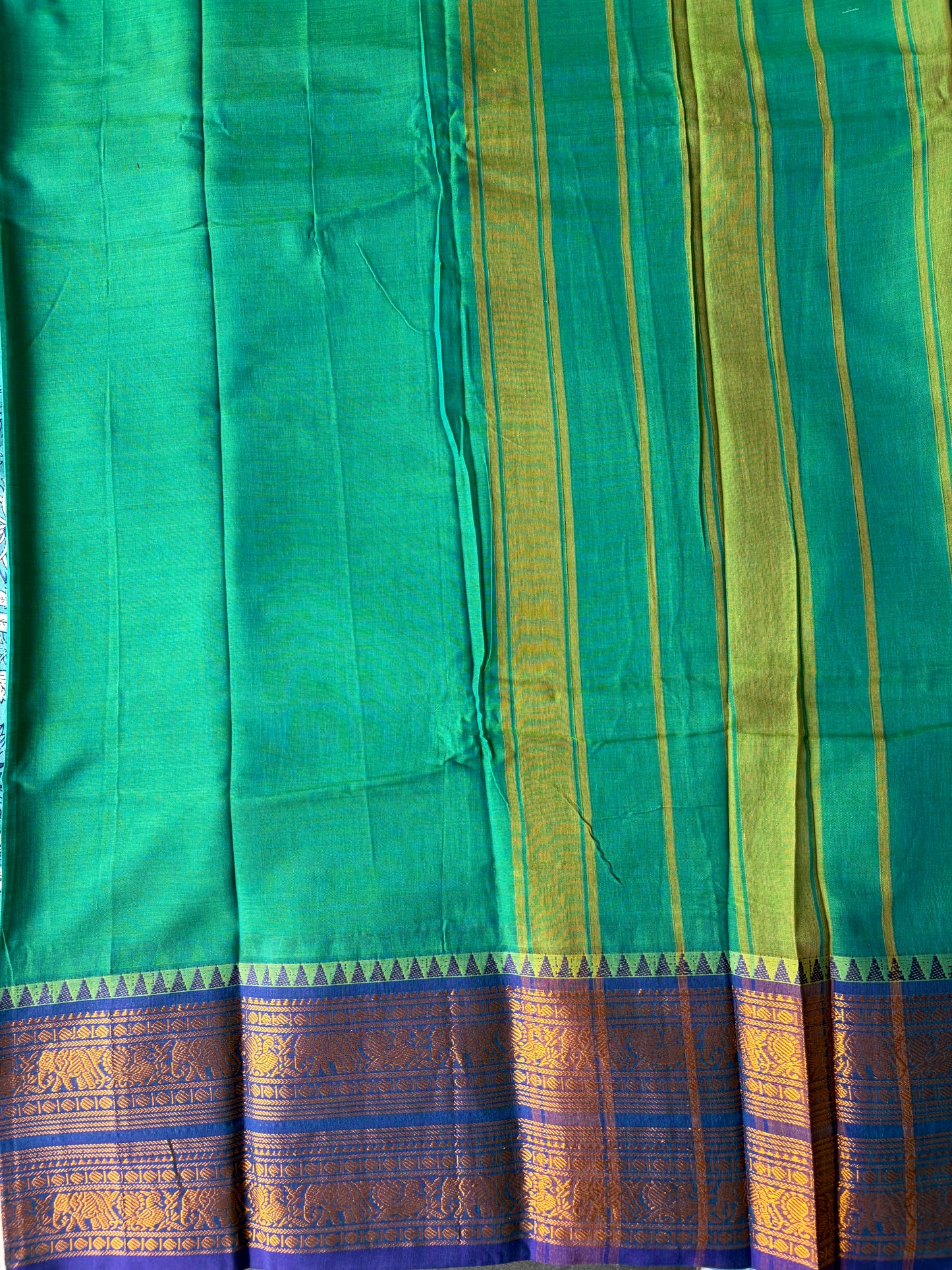 Narayanpet cotton Saree Green Colour with Blue Border |TLL192