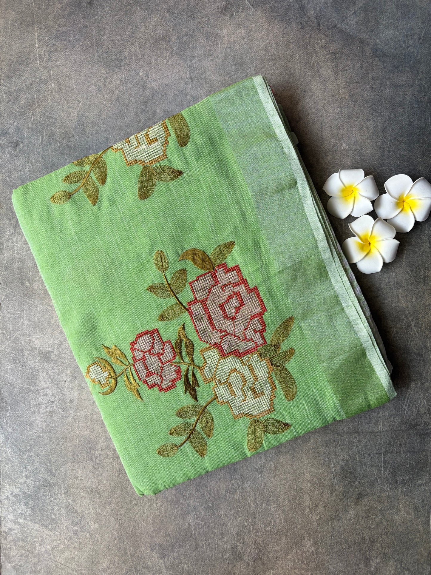 Linen Cotton Saree Light Green | TLL320