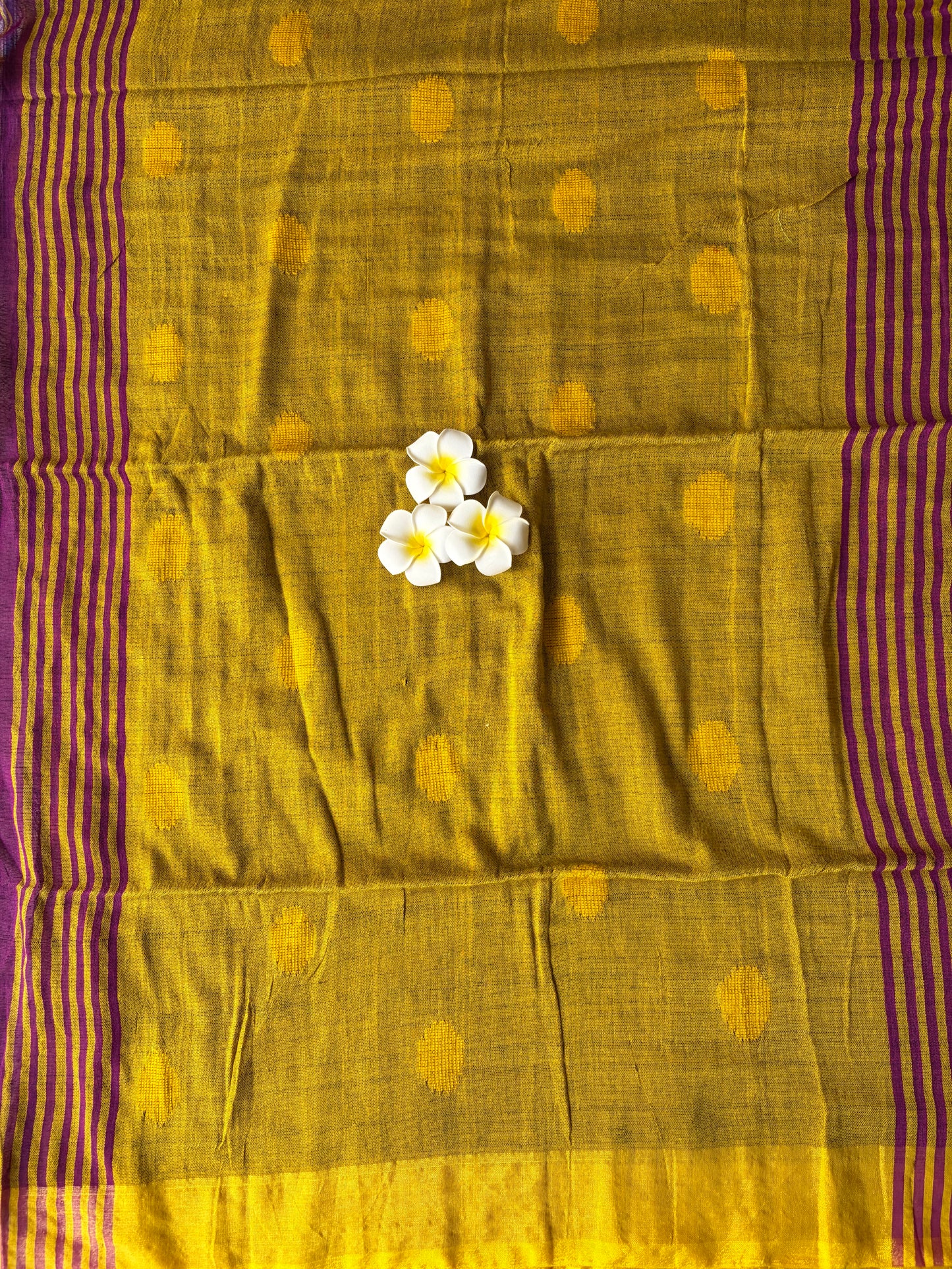 Mustard Yellow Ball Khadi Cotton Saree | TLL216