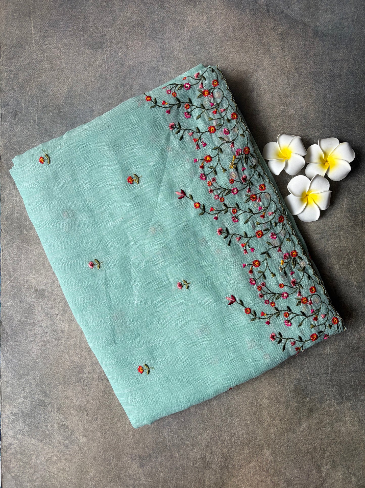 Linen Cotton Saree Ice Blue | TLL314