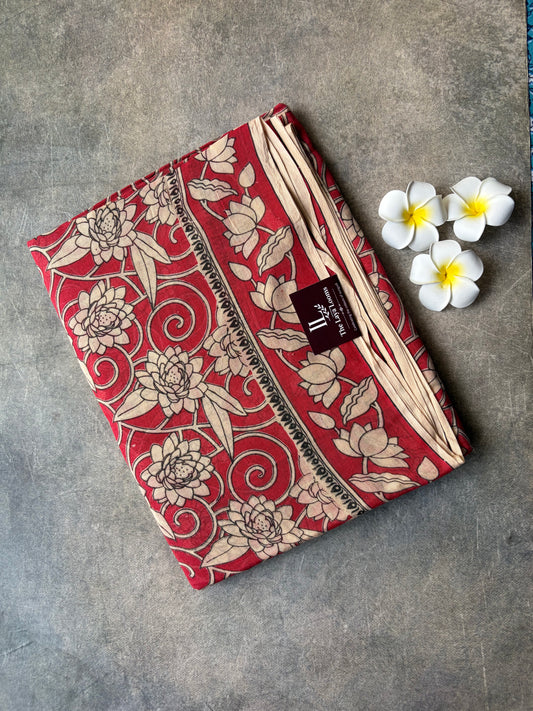 Kalamkari Mul Mul Cotton Saree Red | TLL617