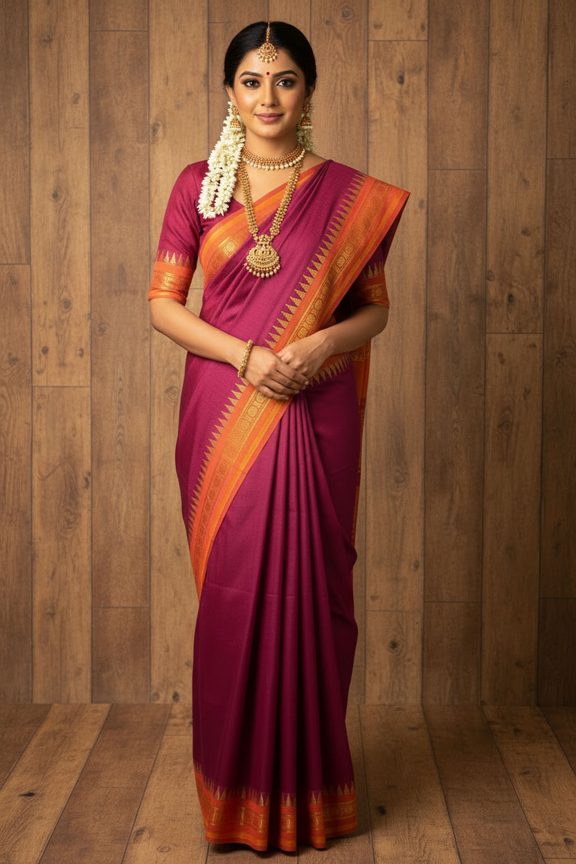 Chettinad Cotton Saree Magenta Colour | TLL201