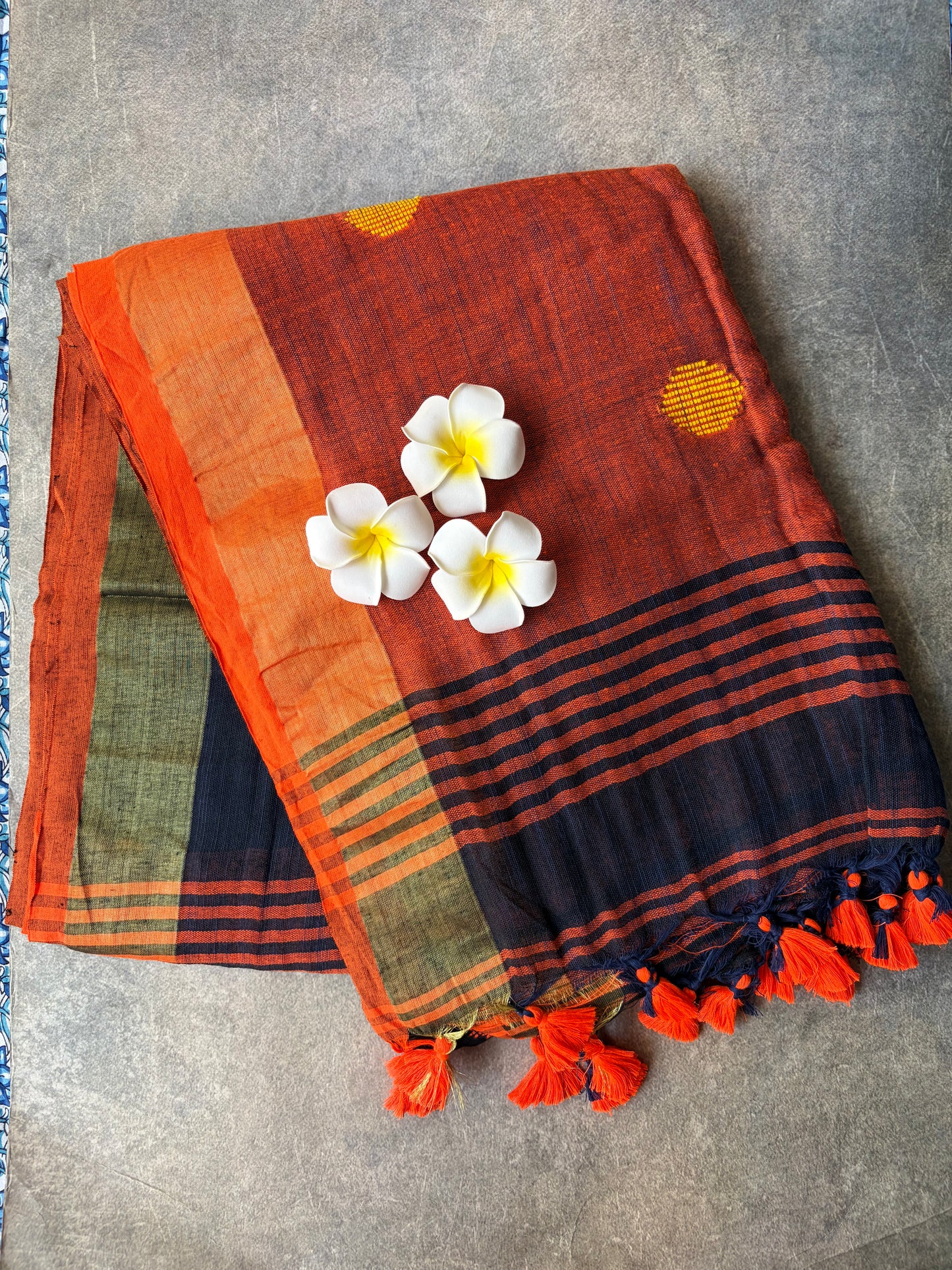 Orange Ball Khadi Cotton Saree | TLL218