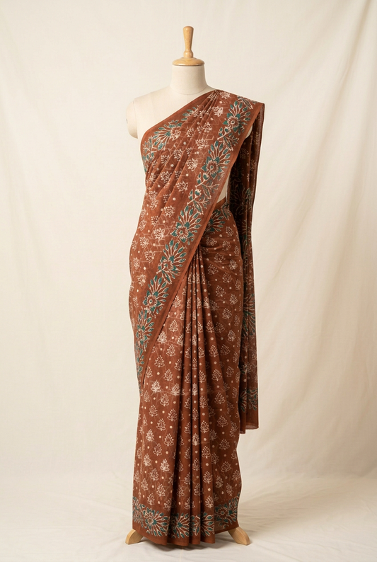 Soft Sungudi Cotton Saree Brown | TLL604
