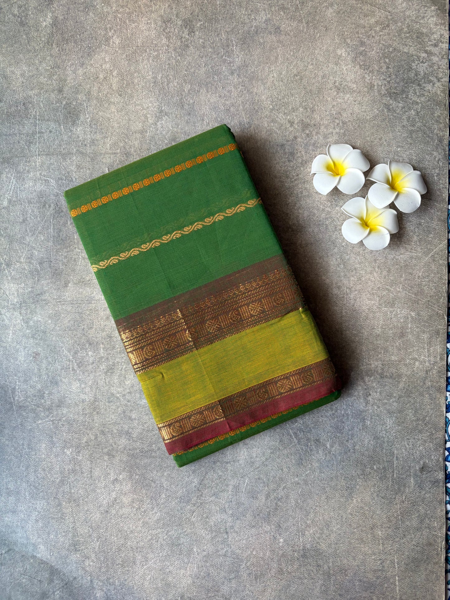 Kanchi Cotton Saree Velthari Parrot Green | TLL698