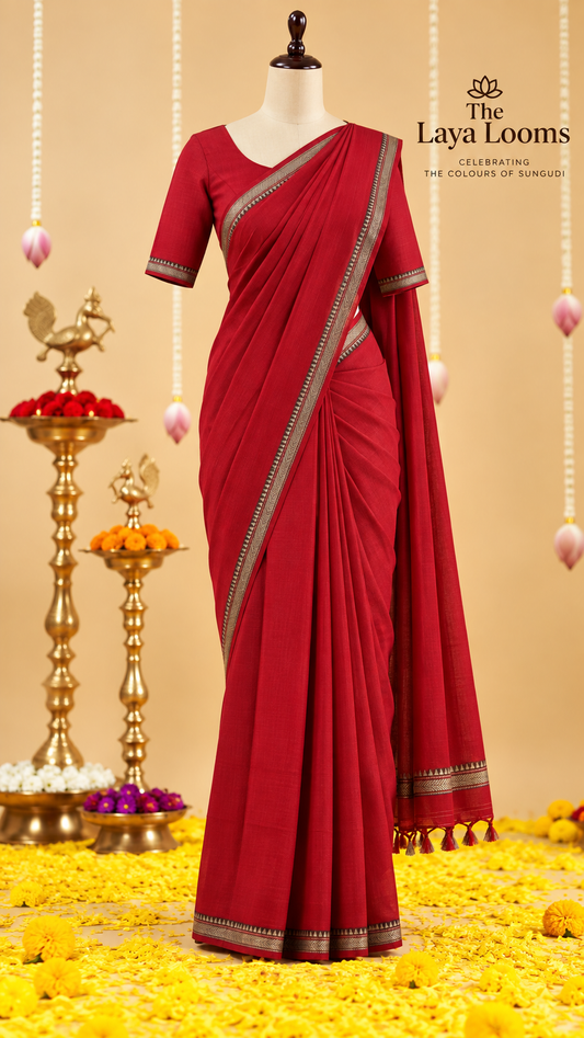 Narayanpet Cotton Saree Red | TLL454