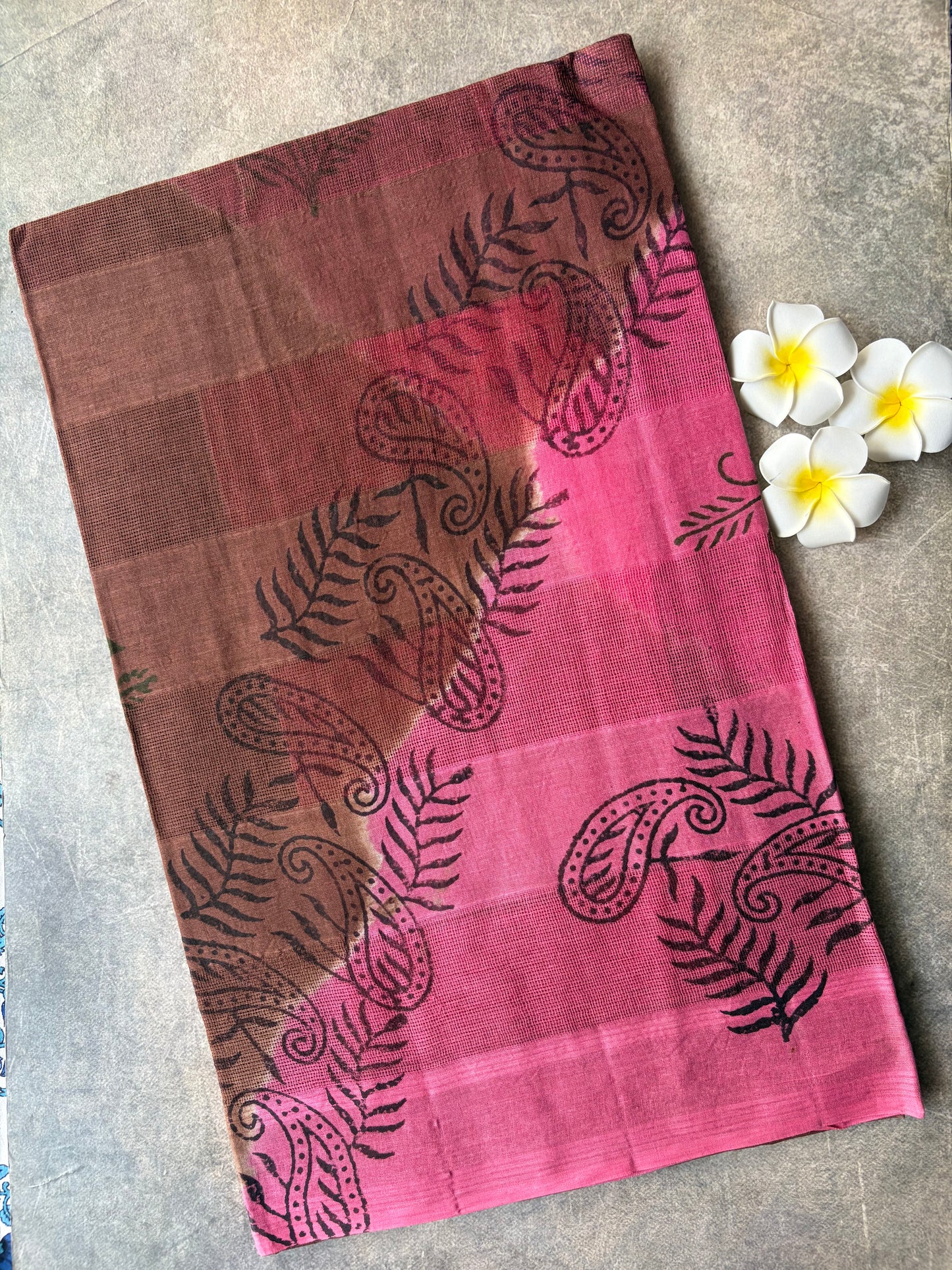 Pink with Brown Kota Cotton Saree | TLL589