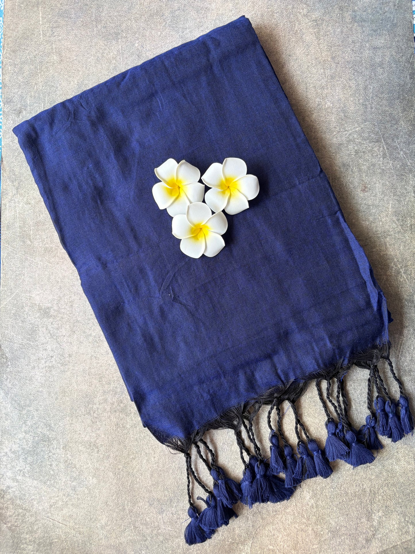 Dark Blue Plain Khadi Cotton Saree | TLL219