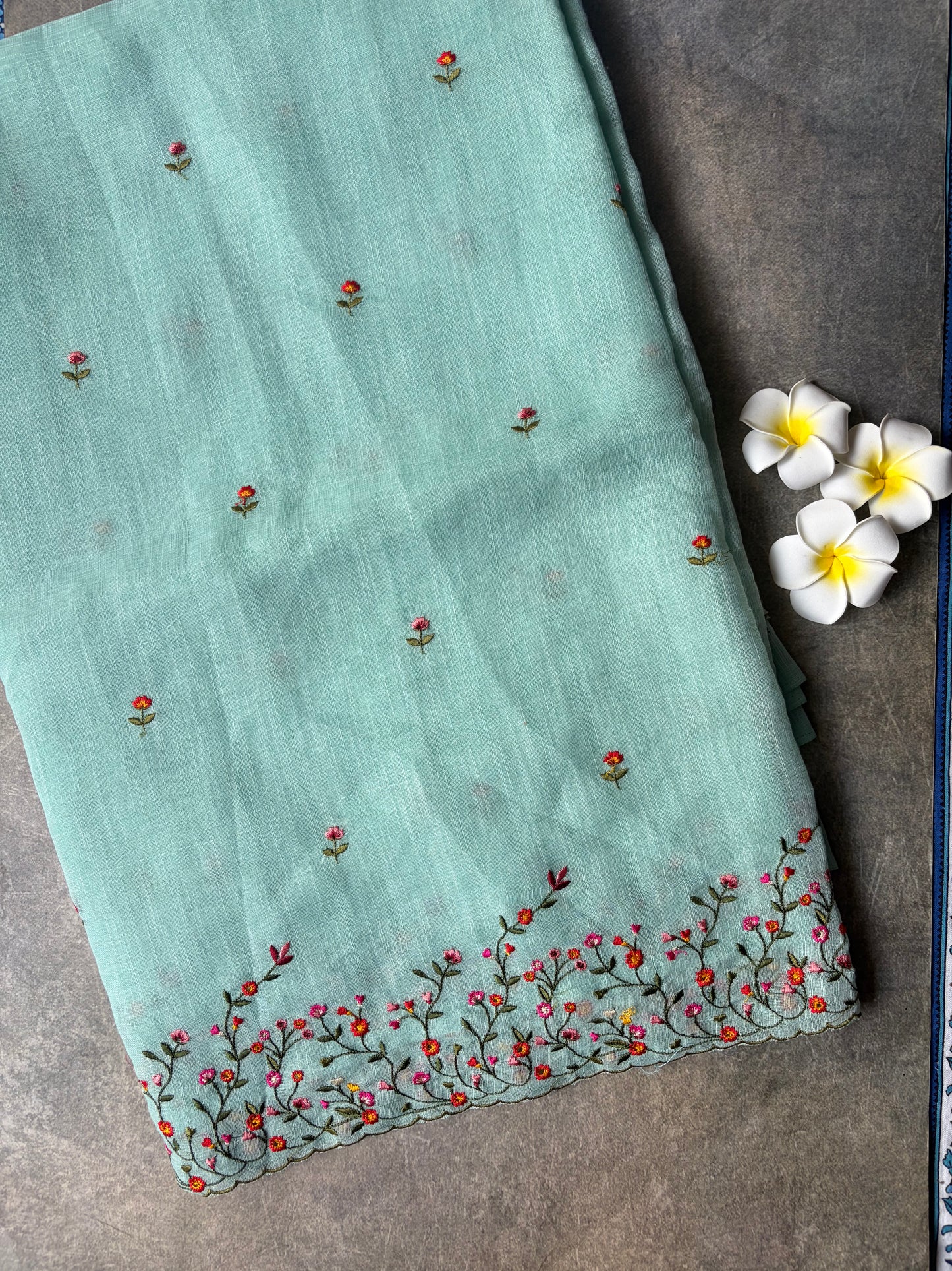 Linen Cotton Saree Ice Blue | TLL314
