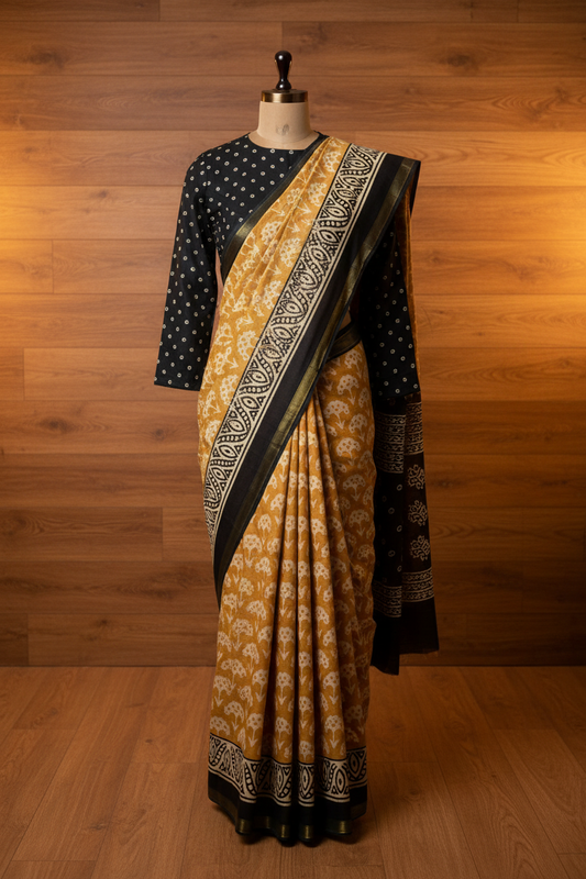 Daily Wear Soft Cotton Saree Yellow Budget Friendly | TLL231