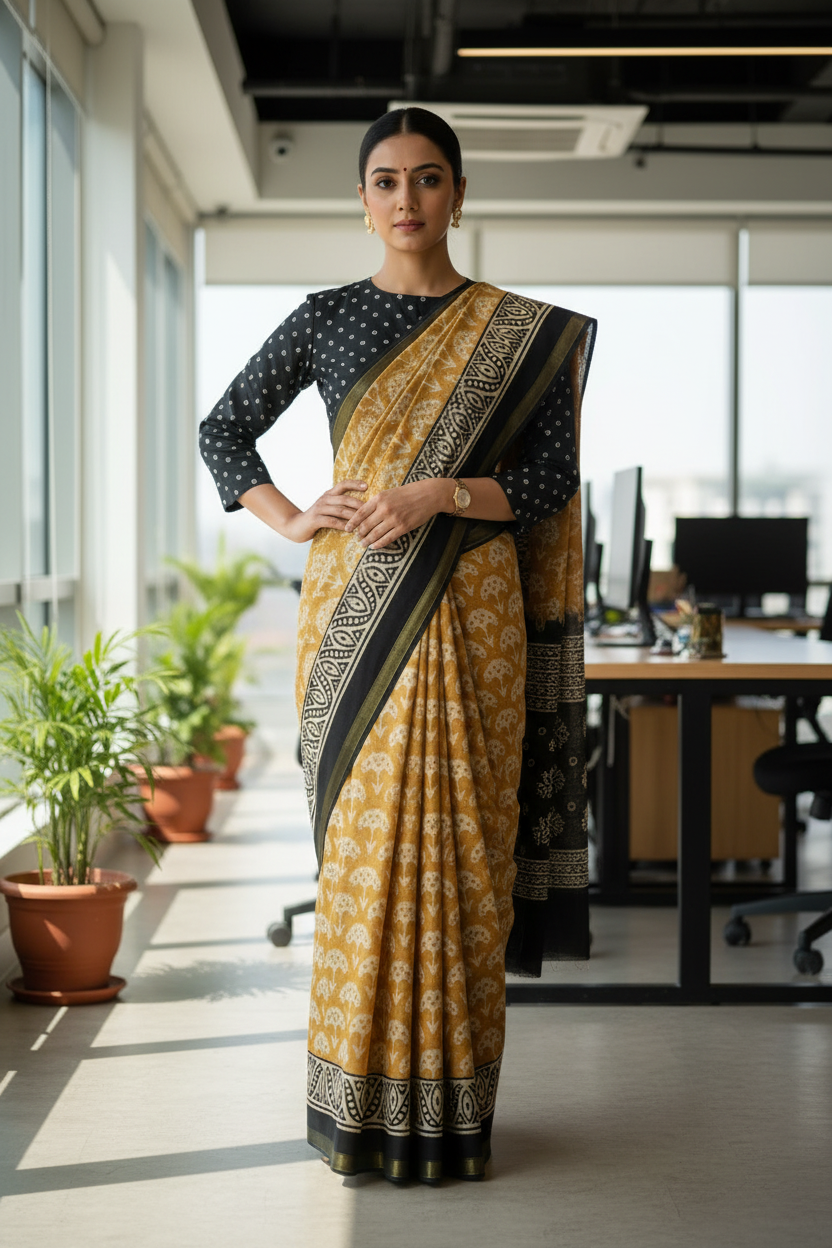 Daily Wear Soft Cotton Saree Yellow Budget Friendly | TLL231