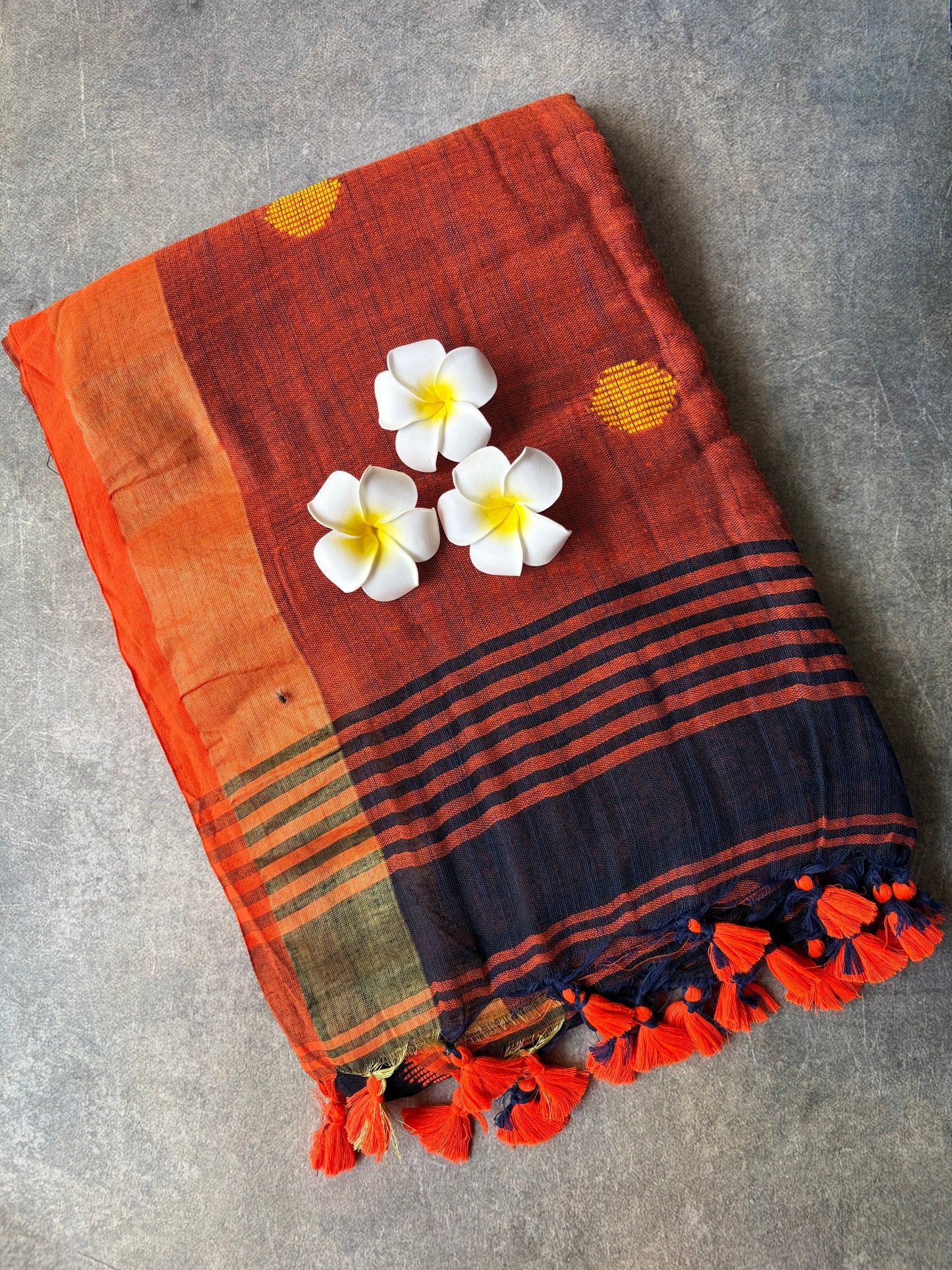 Orange Ball Khadi Cotton Saree | TLL218