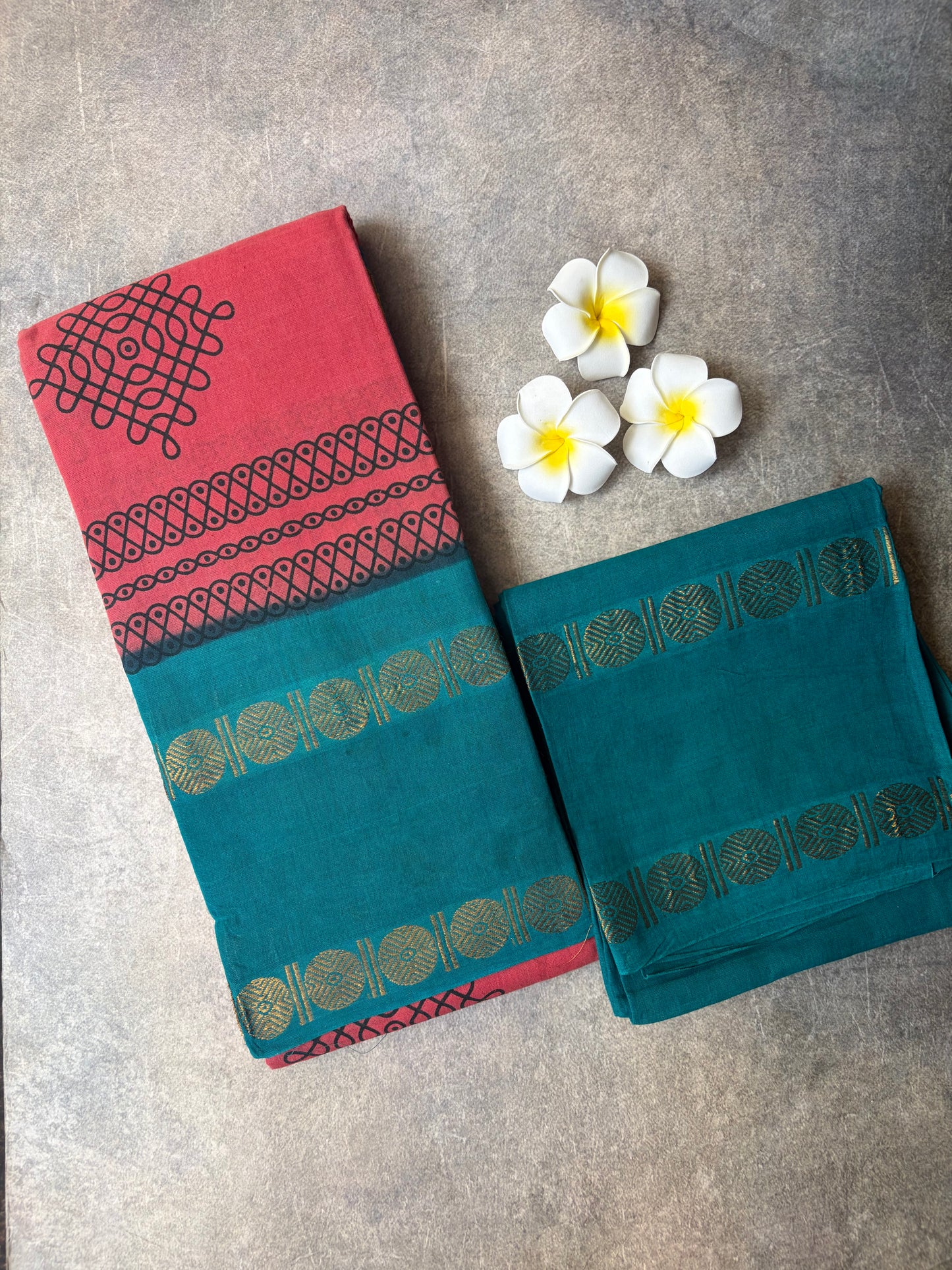 Kolam Printed Sungudi Cotton Saree Pink | TLL400
