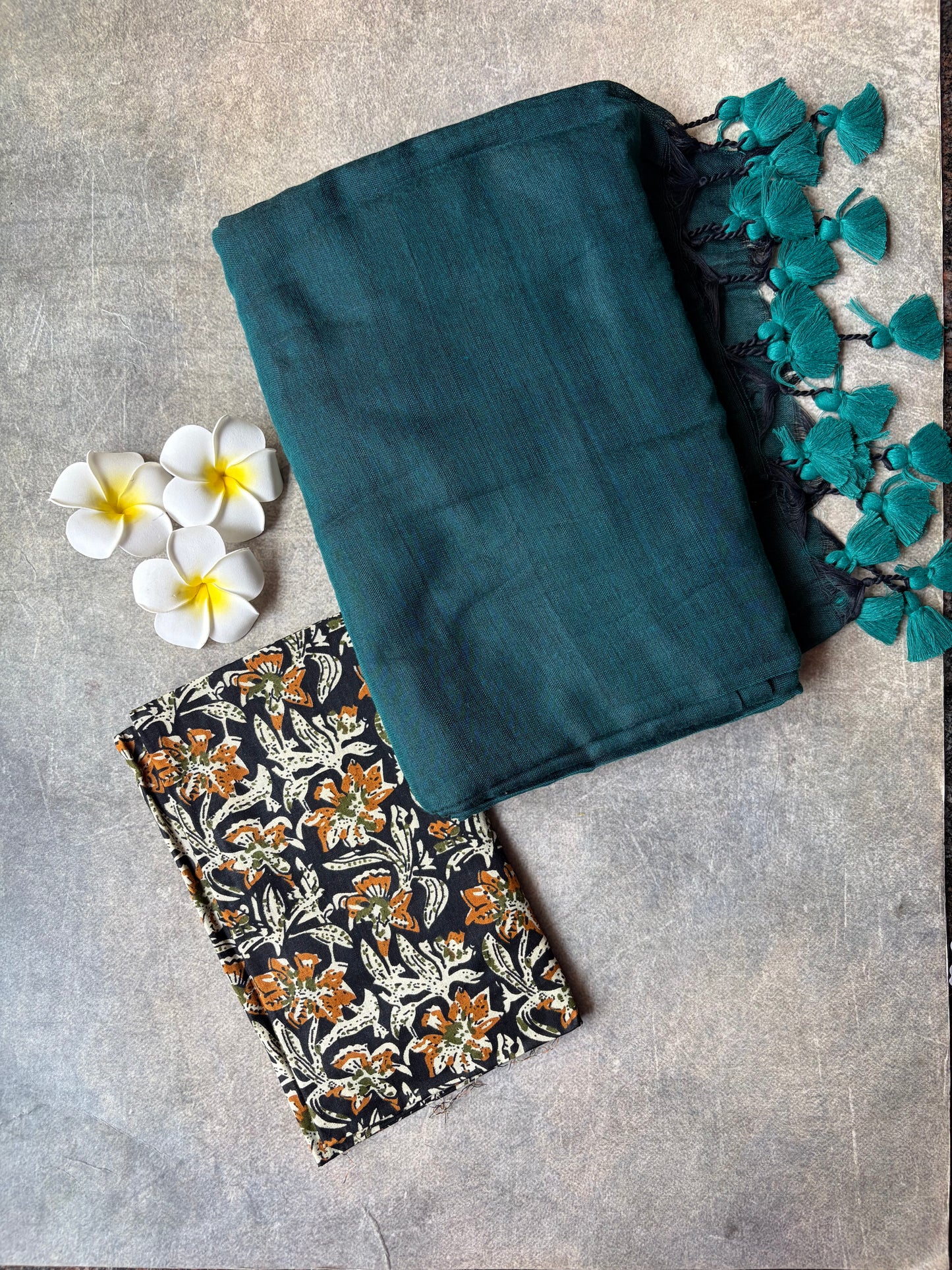 Khadi Cotton Saree Teal Green | TLL718