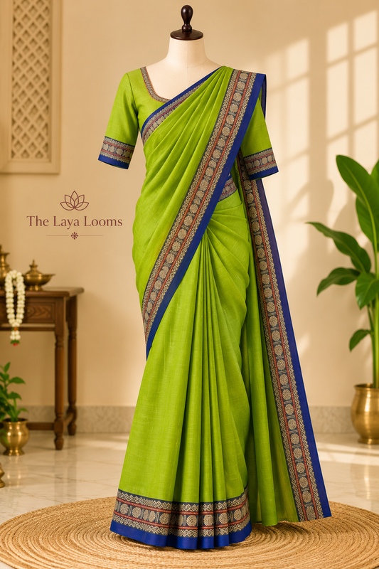 Narayanpet Cotton Saree Parrot Green | TLL457