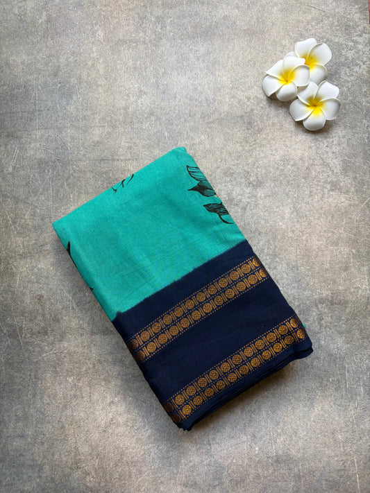 Soft Sungudi | Rama Blue Body with Navy Blue Border