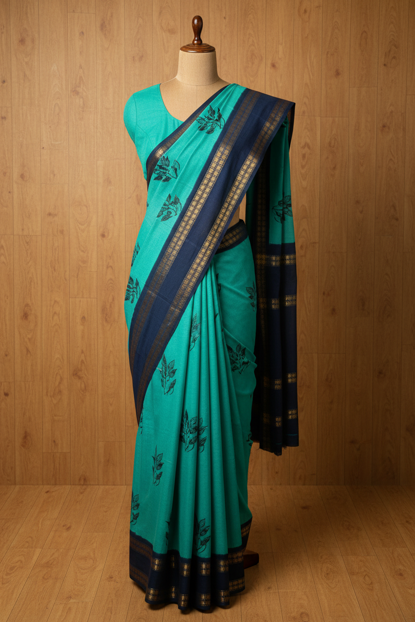 Soft Sungudi Cotton Saree | Rama Blue Body with Navy Blue Border | TLL131