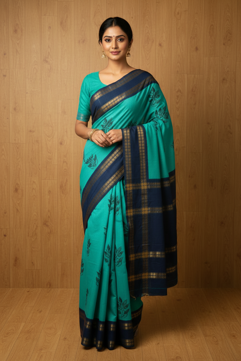 Soft Sungudi Cotton Saree | Rama Blue Body with Navy Blue Border | TLL131