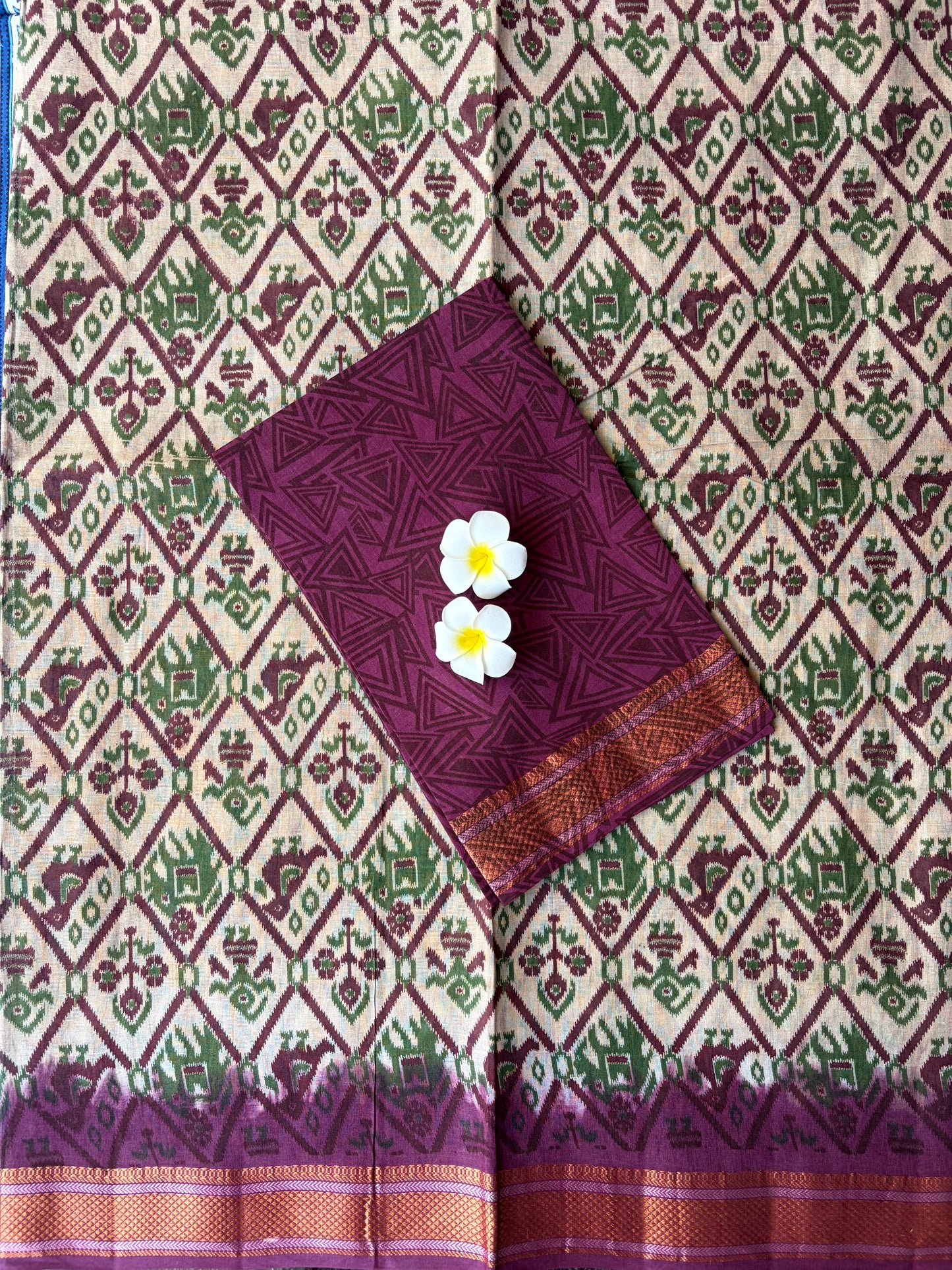 Pochampalli Cotton Saree Cream with Maroon Border | TLL598