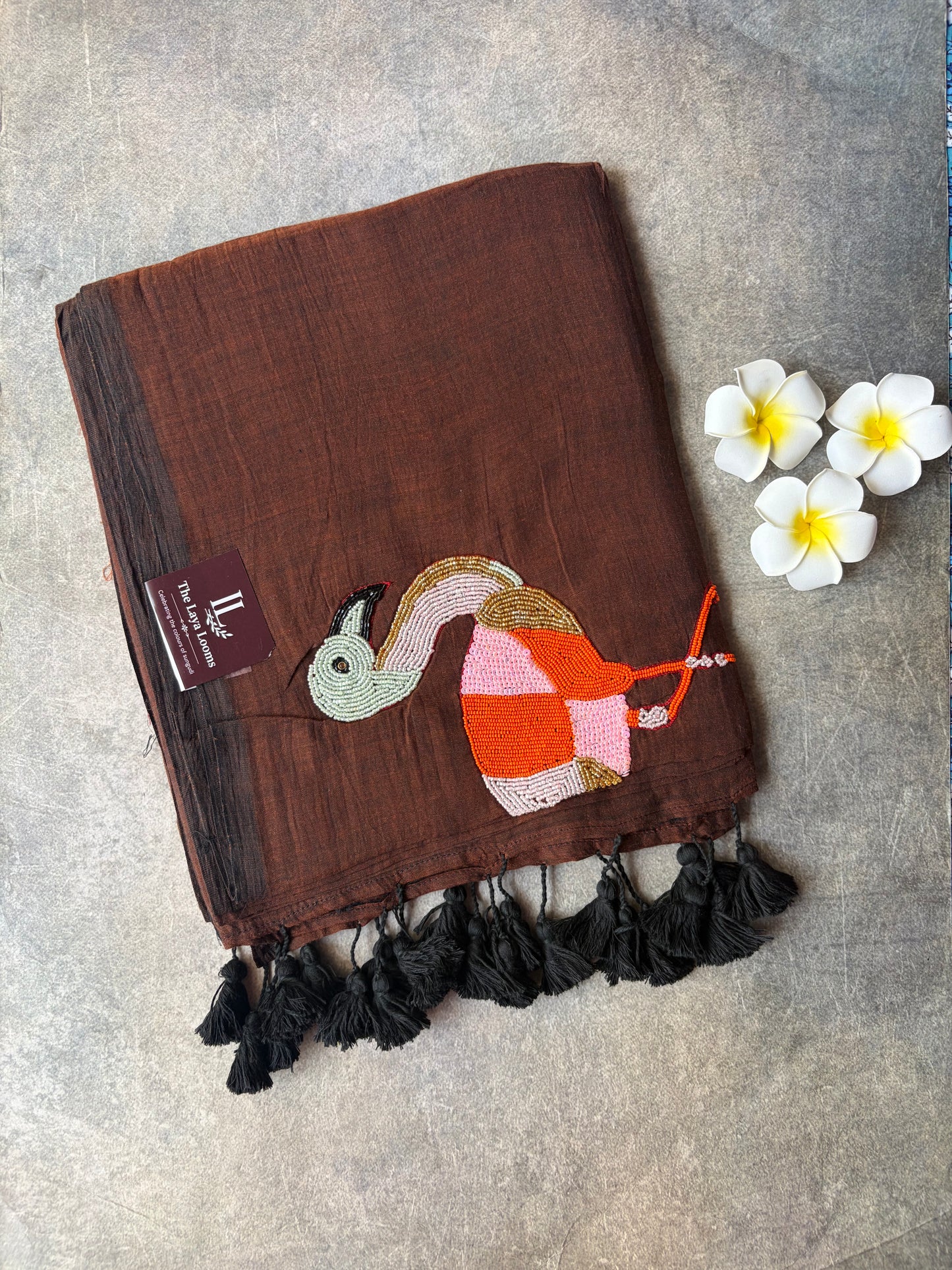 Swan Mul Mul Cotton Saree Brown | TLL526