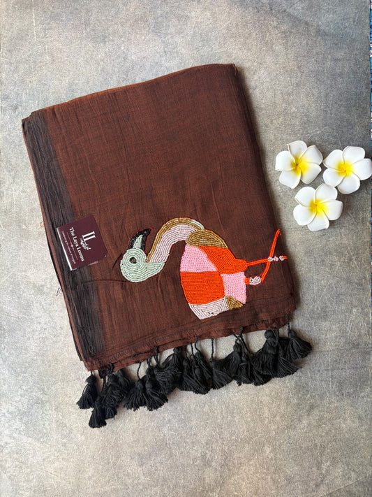 Swan Mul Mul Cotton Saree Brown | TLL526
