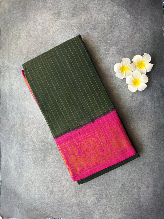 Golden Checked Green Sungudi Saree | TLL171