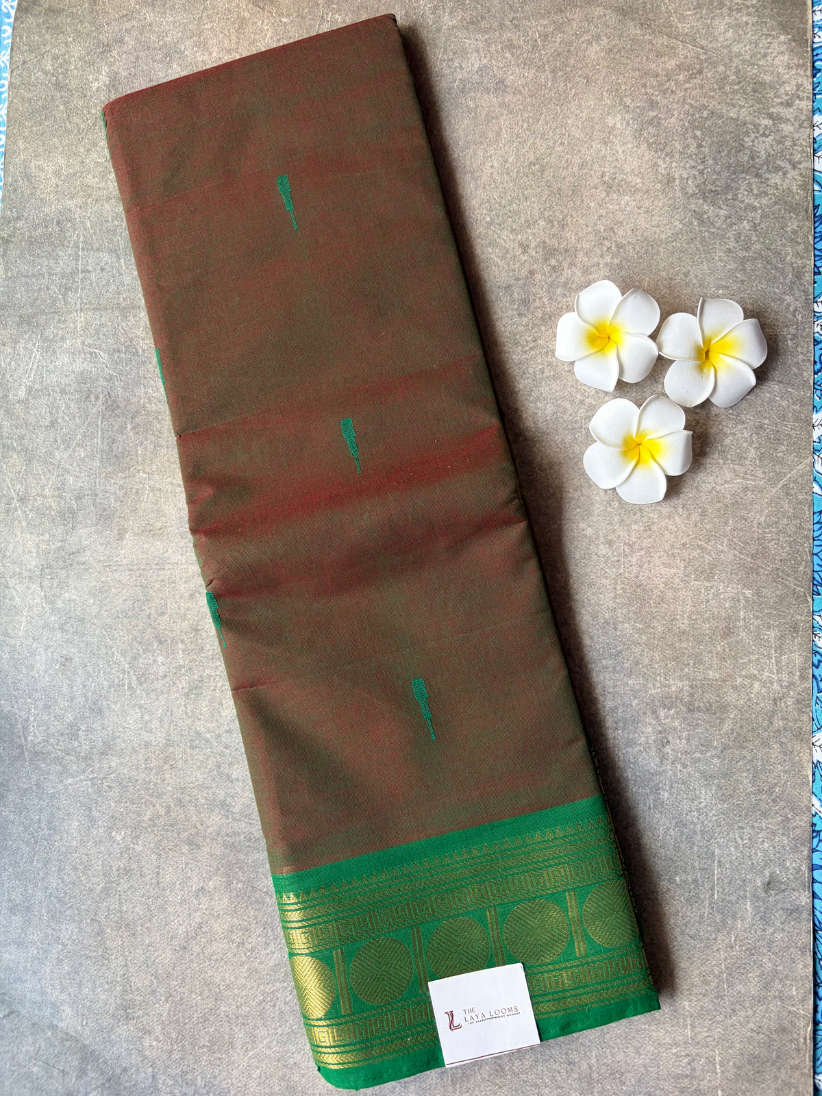 Kanchi Corn Saree Reddish-Brown with Green | TLL652
