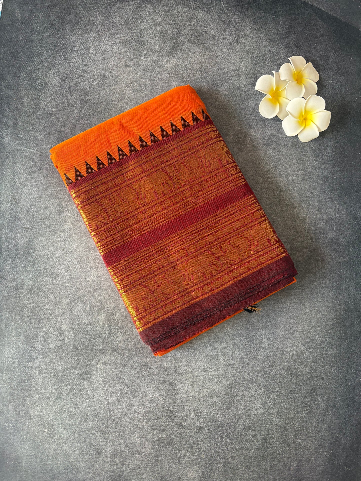 Kanchi Cotton Saree Orange colour with Brown Border| TLL189